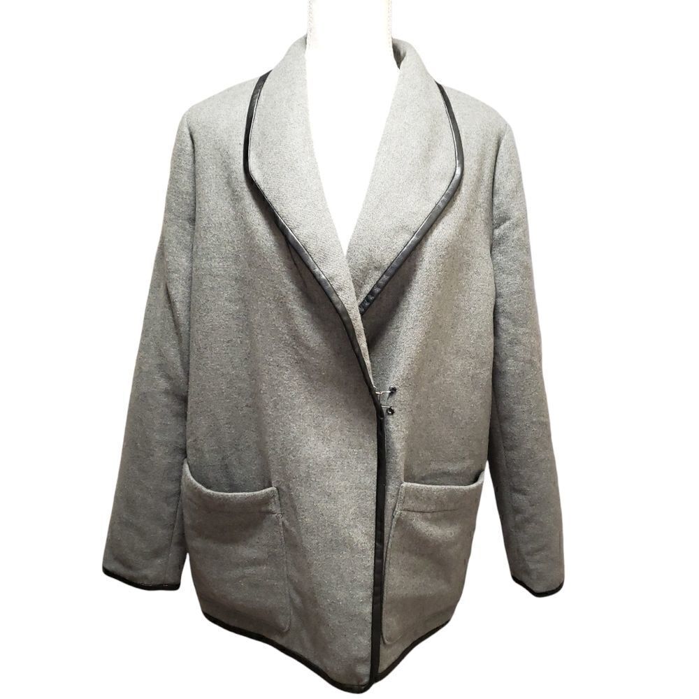 LIZ CLAIBORNE Gray with Black Trim Jacket LARGE
